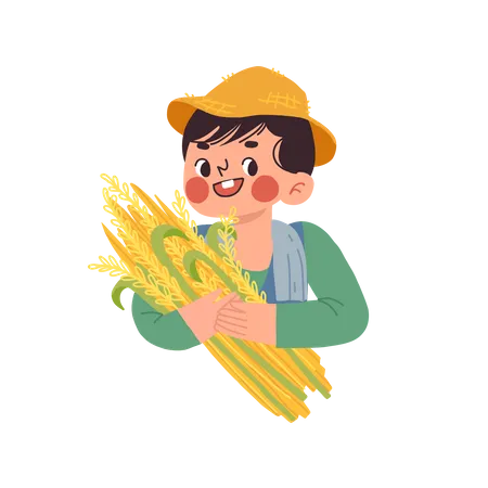 Agriculteur local tenant un plant de riz  Illustration