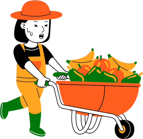 Agriculteur poussant le chariot de fruits  Illustration