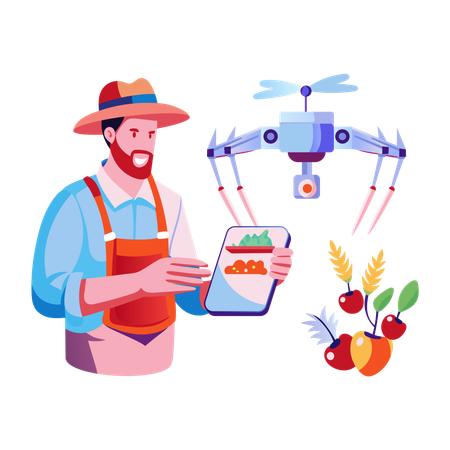 Un agriculteur pratique l'agriculture intelligente  Illustration