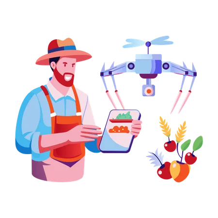 Un agriculteur pratique l'agriculture intelligente  Illustration