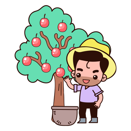 Agriculteur ramassant des fruits dans un panier  Illustration