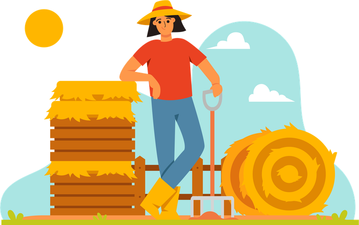 Agriculteur rangeant le foin  Illustration