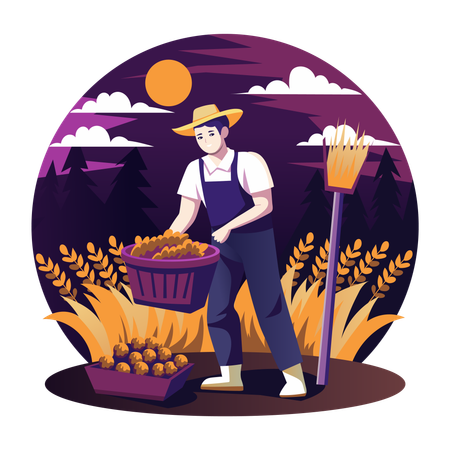 Agriculteur récoltant du blé  Illustration