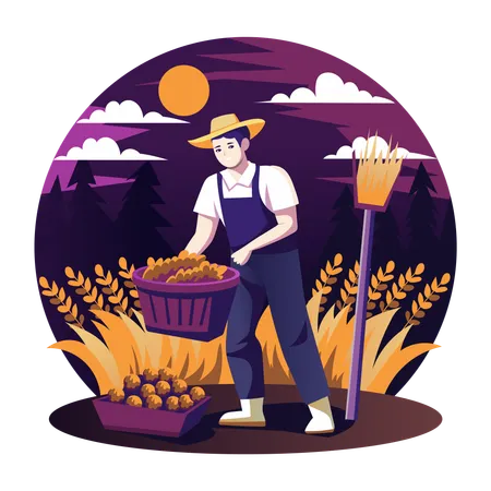 Agriculteur récoltant du blé  Illustration