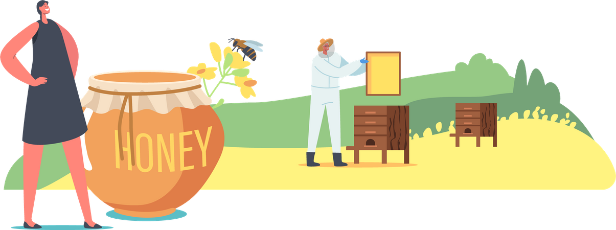 Un agriculteur récoltant du miel frais pour ses bienfaits sur la santé  Illustration
