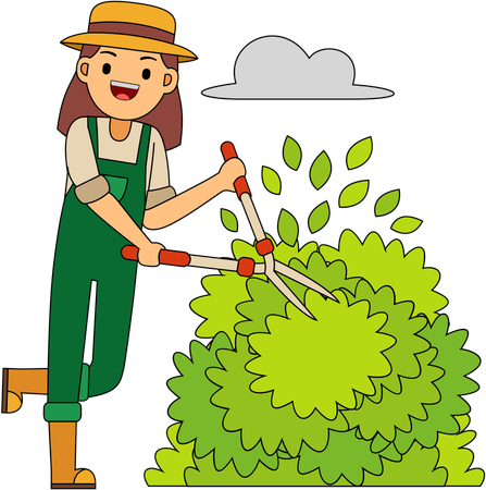 Un agriculteur taille des buissons  Illustration