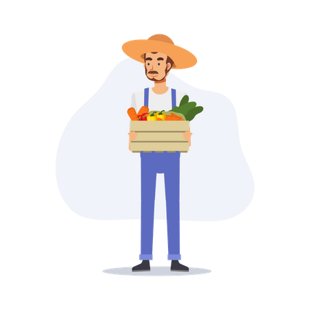 Agriculteur tenant un panier de légumes  Illustration