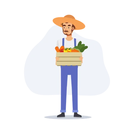 Agriculteur tenant un panier de légumes  Illustration