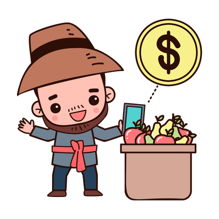 Agriculteur vendant des fruits en ligne  Illustration