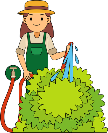 Fazendeiro aparando arbusto de jardim  Ilustração