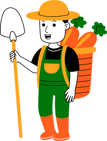 Agricultor llevando cesta de verduras  Ilustración