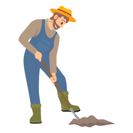 Agricultor cavando buraco usando pá  Ilustração