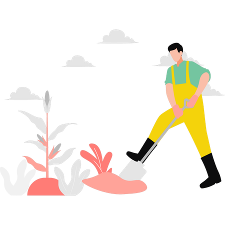 Agricultor cavando com pá  Ilustração