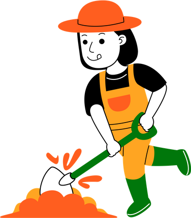 Agricultor cavando usando pá  Ilustração