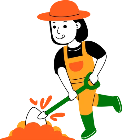 Agricultor cavando usando pá  Ilustração