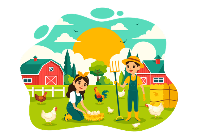 Agricultor coletando ovo  Ilustração