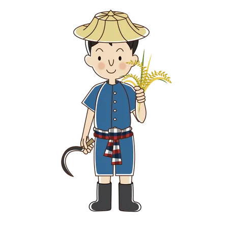 Agricultor com planta de arroz  Ilustração