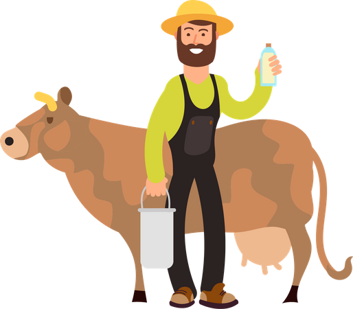 Fazendeiro com vaca  Ilustração
