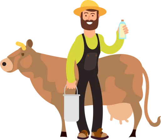 Fazendeiro com vaca  Ilustração