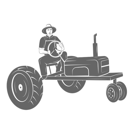 Agricultor dirigindo trator em sua fazenda  Ilustração