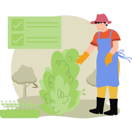 Agricultor cuidando plantas  Ilustración