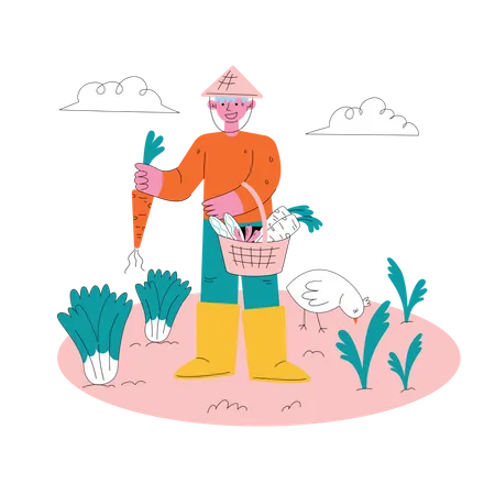 Agricultor cultivando vegetais  Ilustração