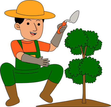 Agricultor dá esterco para plantar  Ilustração