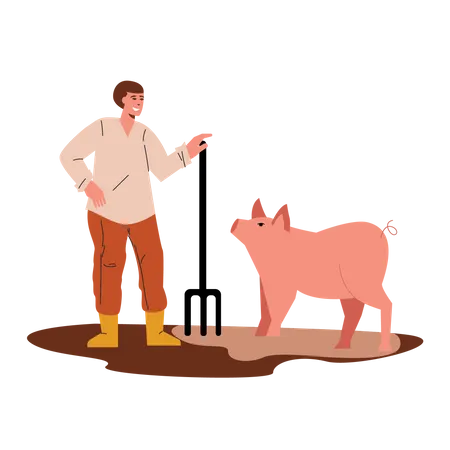Fazendeiro e porco  Ilustração