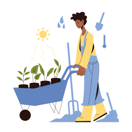 Agricultor haciendo plantación  Ilustración