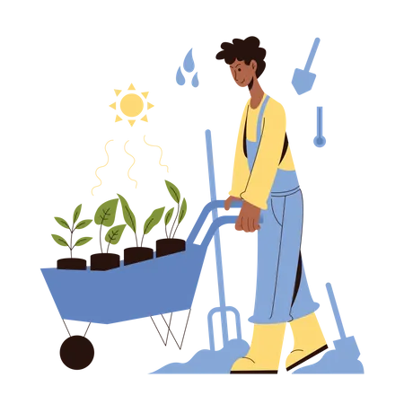 Agricultor haciendo plantación  Ilustración