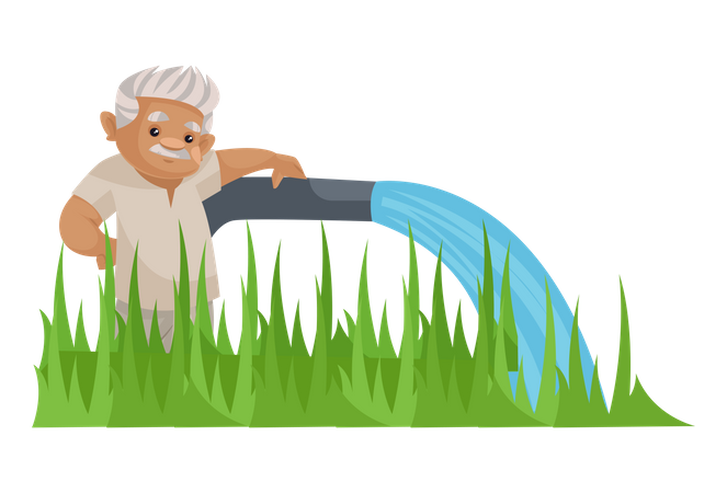 Agricultor indiano derramando água na colheita  Ilustração