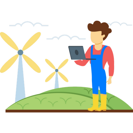 Agricultor que utiliza tecnología agrícola moderna  Ilustración