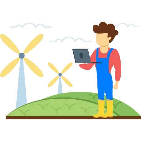 Agricultor que utiliza tecnología agrícola moderna  Ilustración