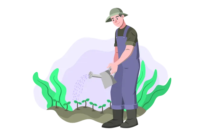 Agricultor regando cultivos  Illustration