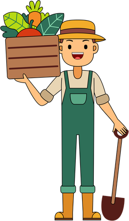 Agricultor segurando cesta de legumes  Ilustração