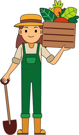 Agricultor segurando cesta de legumes  Ilustração