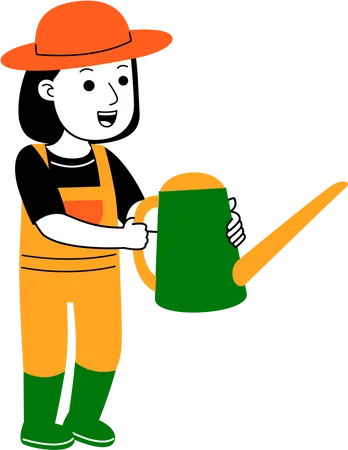 Agricultor segurando lata de água  Ilustração