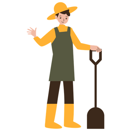 Agricultor segurando uma pá  Ilustração