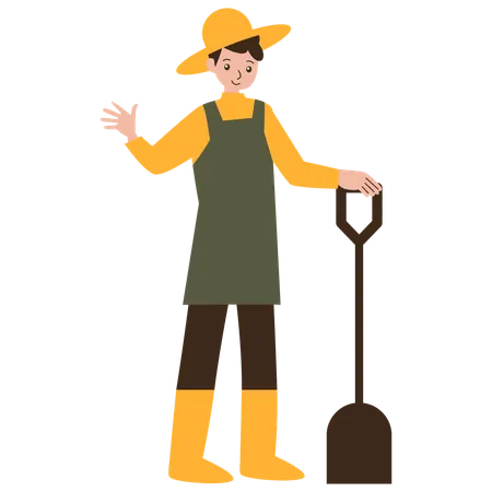 Agricultor segurando uma pá  Ilustração