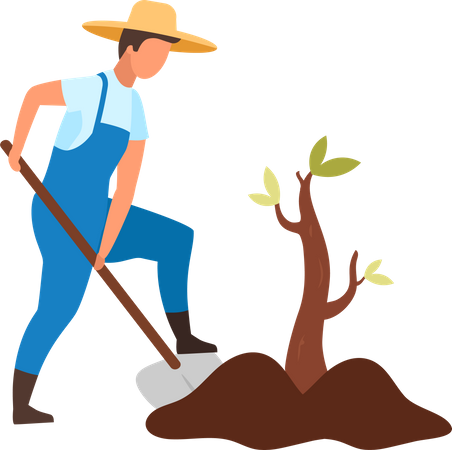 Agricultor plantando un árbol pequeño  Ilustración