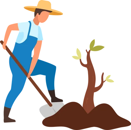 Agricultor plantando un árbol pequeño  Ilustración