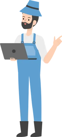 Agricultor trabalhando no laptop  Illustration