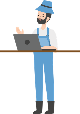 Agricultor trabalhando no laptop  Illustration