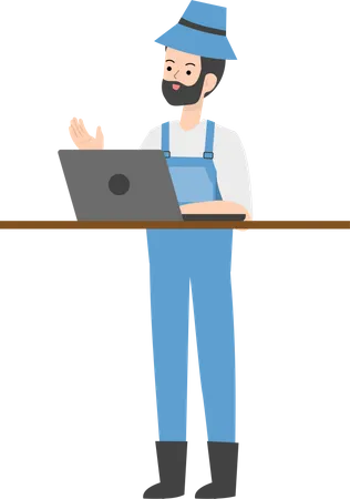 Agricultor trabalhando no laptop  Illustration