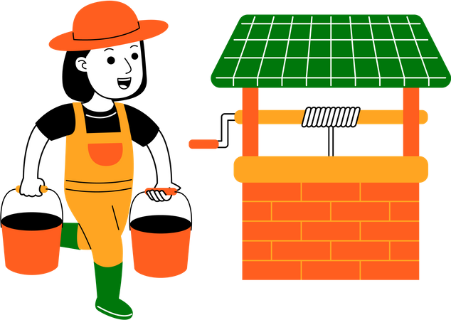 Agricultora carregando balde de água  Ilustração