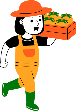 Agricultora carregando cesta de tomates  Ilustração