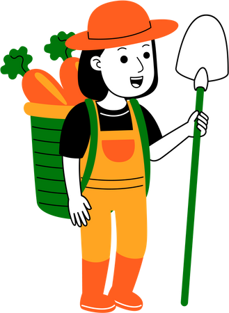 Agricultora carregando cesta de legumes  Ilustração