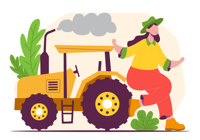 Agricultora com trator  Ilustração