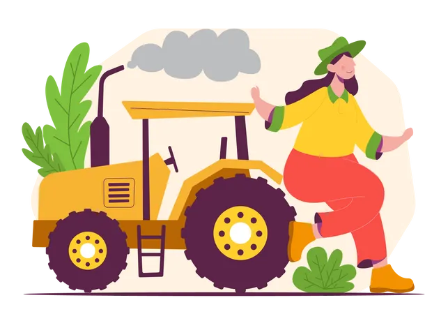 Agricultora com trator  Ilustração