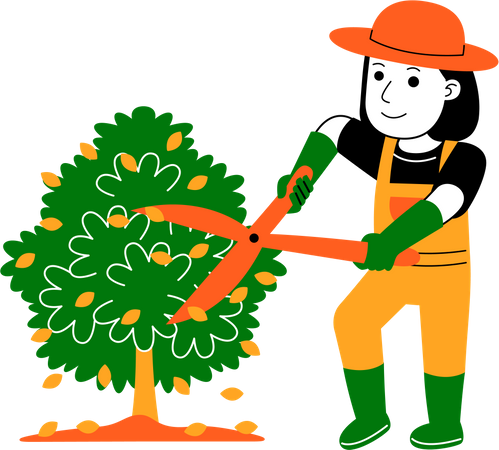Agricultora cortando árvore  Ilustração